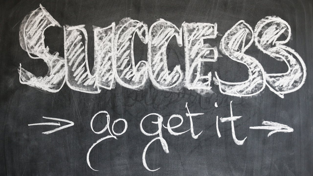 gallery-2 Motivational chalkboard with 'Success - go get it' written in chalk.